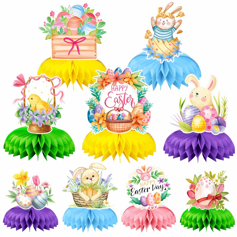 Jamonxi Easter Party Decorations Supplies for Table, Cute Bunny Rabbits Chick Eggs Colorful Honeycomb Centerpiece Table Decorations for Home Dining Room Indoor Outdoor, Easy To Use - Image 1